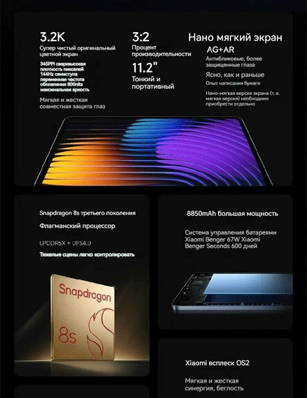 11.2" Планшет Xiaomi Pad 7 Pro 12/256 ГБ, Wi-Fi Graphite grey
