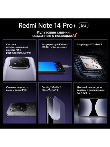 Смартфон Xiaomi Redmi Note 14 Pro+ 5G, 8/256GB, Midnight Black